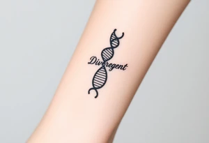 A DNA strand with the word "Divergent" subtly woven into its helix, symbolizing genetic uniqueness tattoo idea