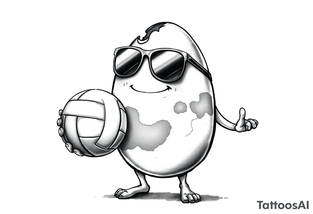 walking egg with broken sheel in sunglasses,
, holding a volleyball tattoo idea