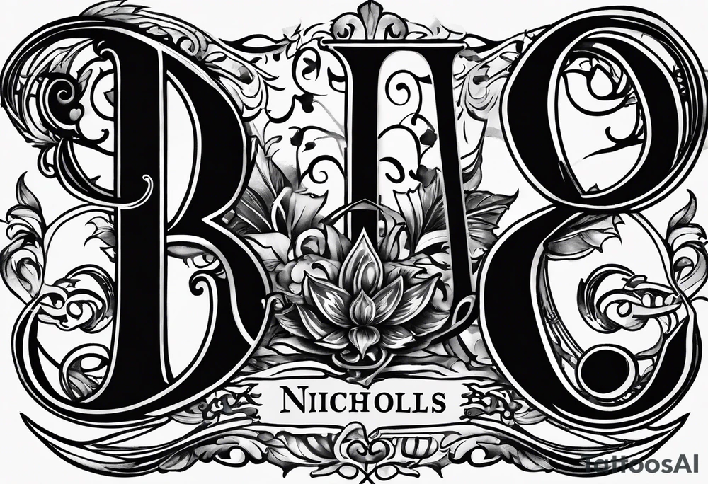 logo with the last name Nichols and the letters B, O, L, H, E, D, J, and R tattoo idea