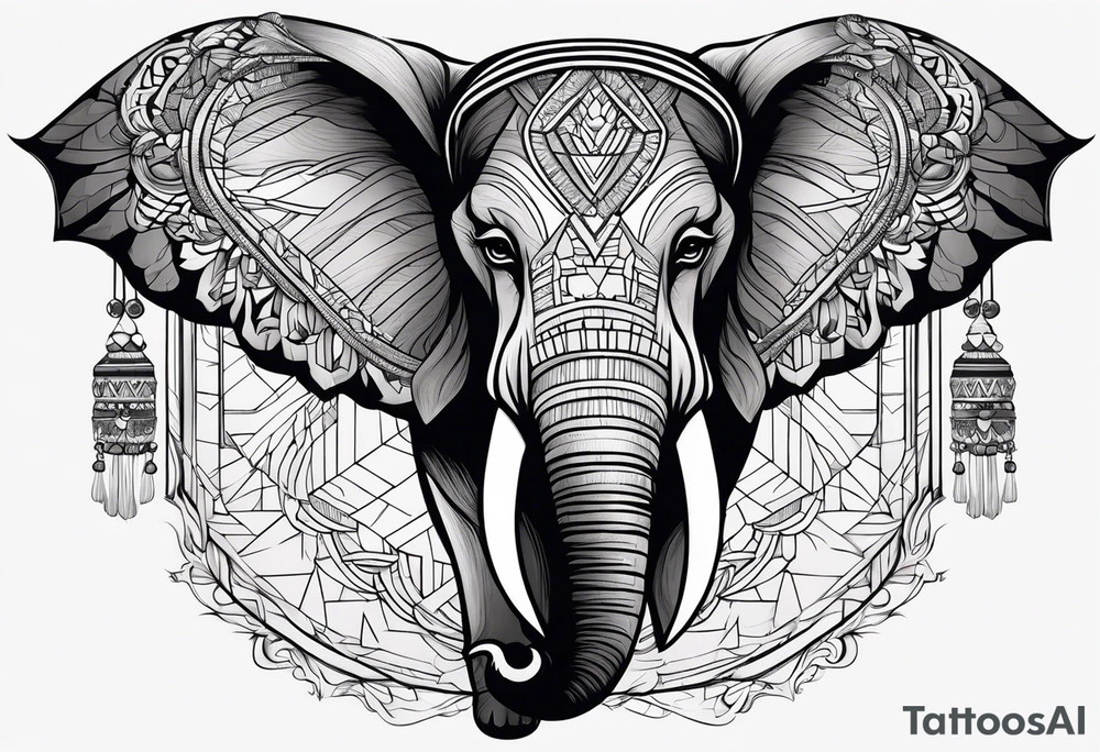 A women’s eye with line work surrounding it and incorporating an elephant tattoo idea