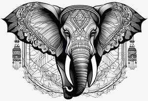 A women’s eye with line work surrounding it and incorporating an elephant tattoo idea
