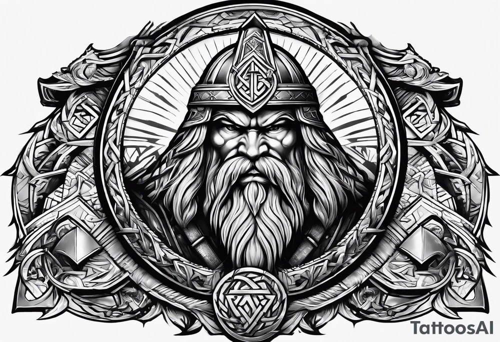 Valhalla stairs sword shield axe Valknut tattoo idea