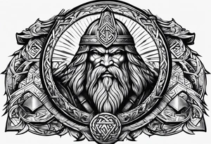 Valhalla stairs sword shield axe Valknut tattoo idea