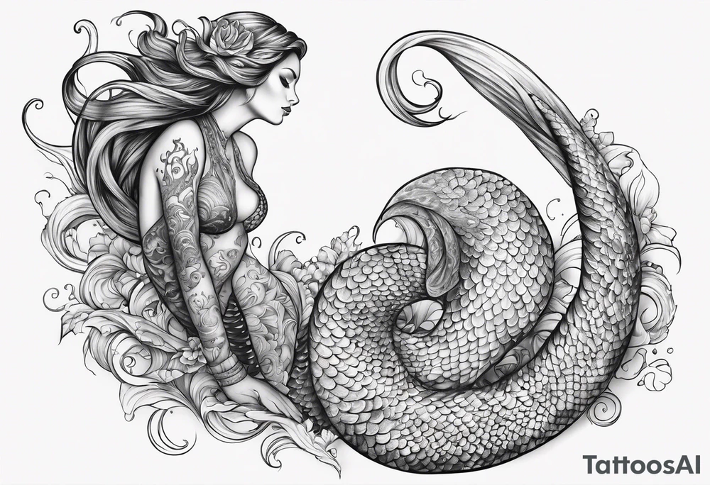 underwater, flowing serpent tail mermaid tattoo idea