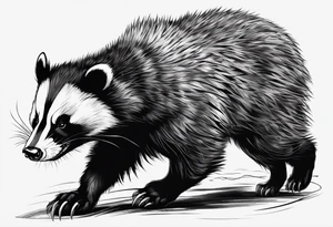 Draw me badger/wolverine with aggressive full body show, killer face with cute smile, long nails and he attacks like a gladiator to enemy tattoo idea