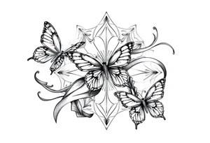 ethereal butterflies with flowing silk ribbons in geometric mandala tattoo idea