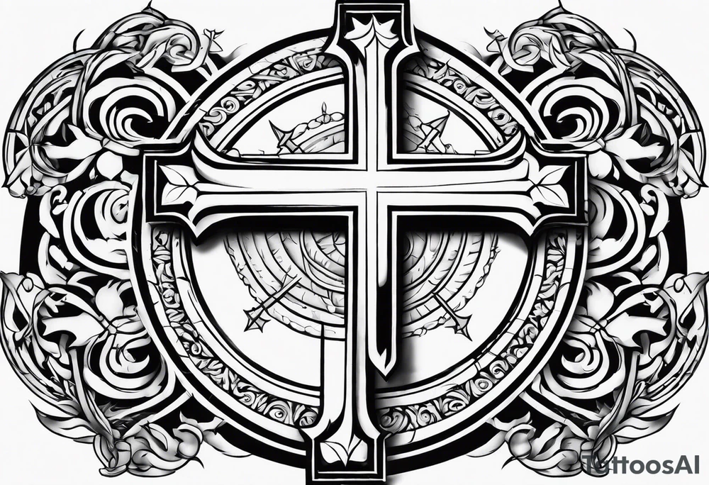 religious theme tatto with 3 crosses tattoo idea