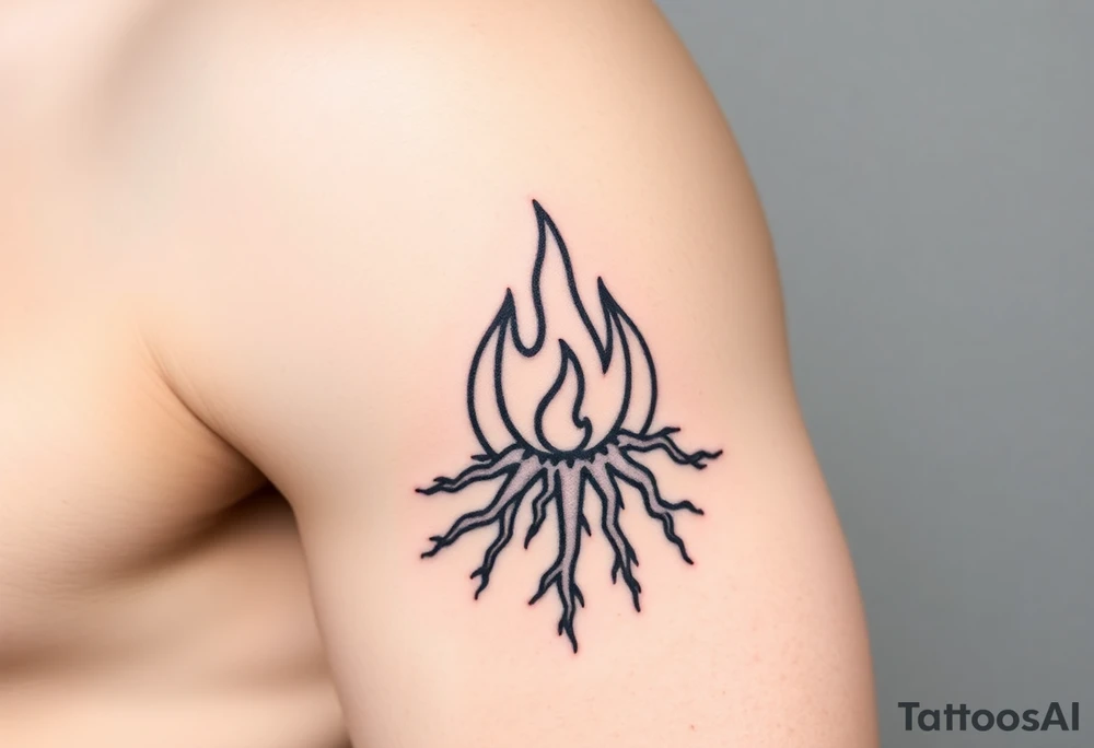 a round flame in a prison of roots tattoo idea