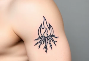 a round flame in a prison of roots tattoo idea