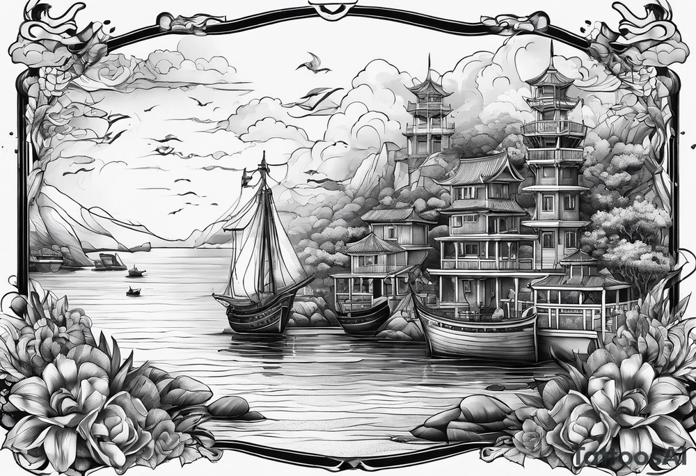 Sea view port tattoo idea