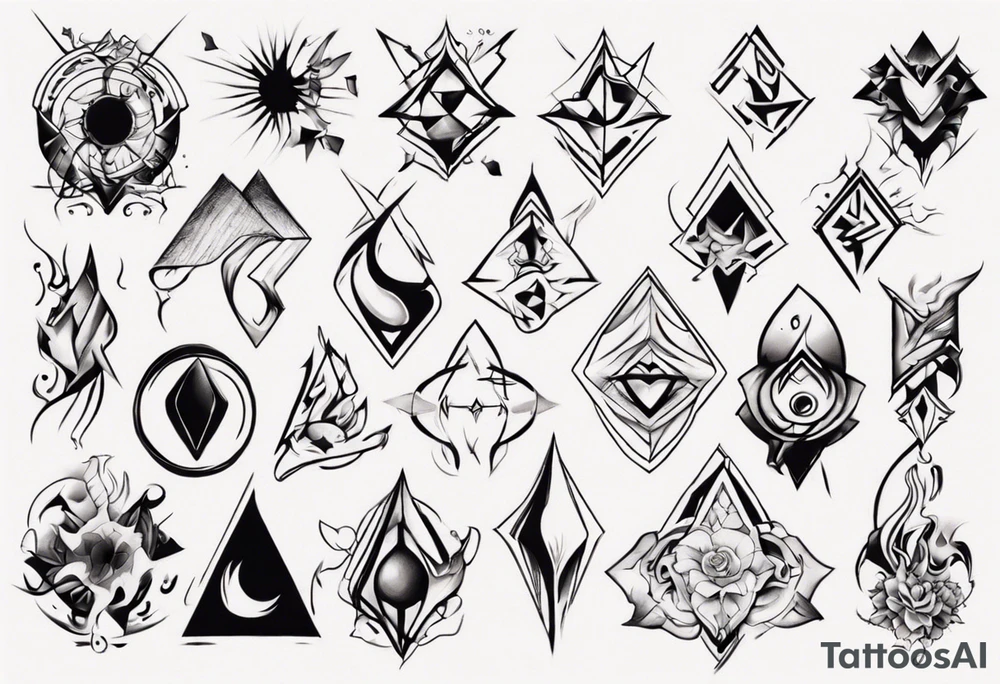 Design a tattoo where abstract shapes and colors represent various stages of my life, reflecting the evolution of my character and perception tattoo idea
