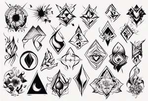 Design a tattoo where abstract shapes and colors represent various stages of my life, reflecting the evolution of my character and perception tattoo idea