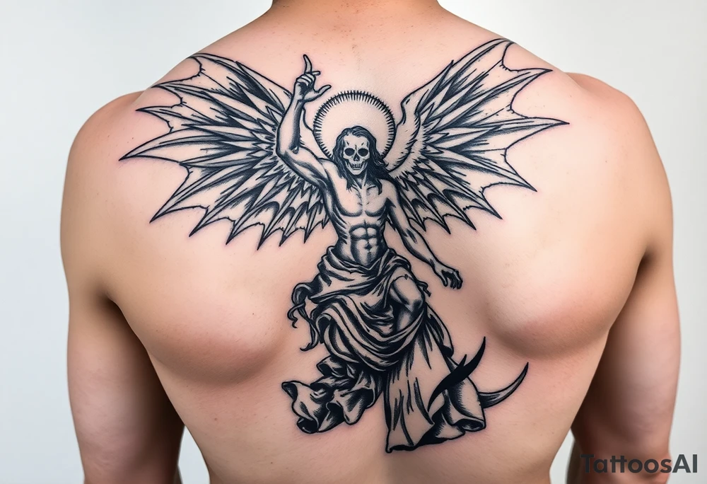 Fall of lucifer (Pride) painting into a sleeve with art from Greek mythology tattoo idea