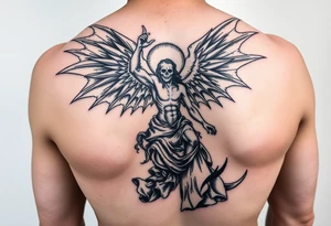 Fall of lucifer (Pride) painting into a sleeve with art from Greek mythology tattoo idea