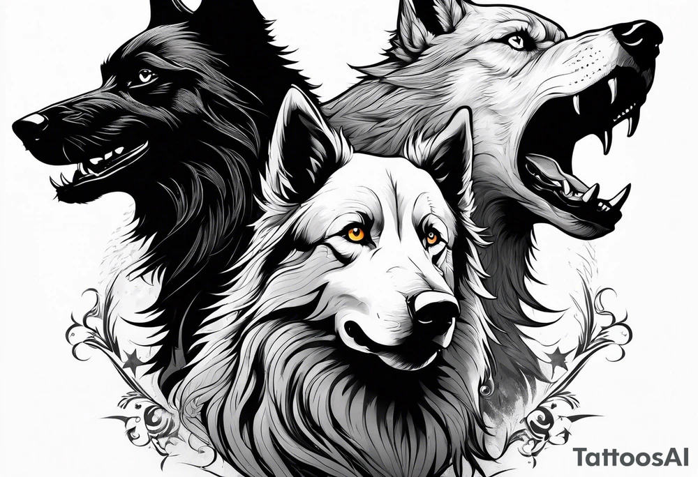 Harry Potter Werewolf and black dog standing side by side tattoo idea
