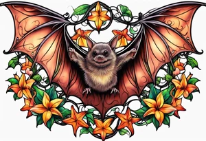 Vines flowers bat stars tattoo idea