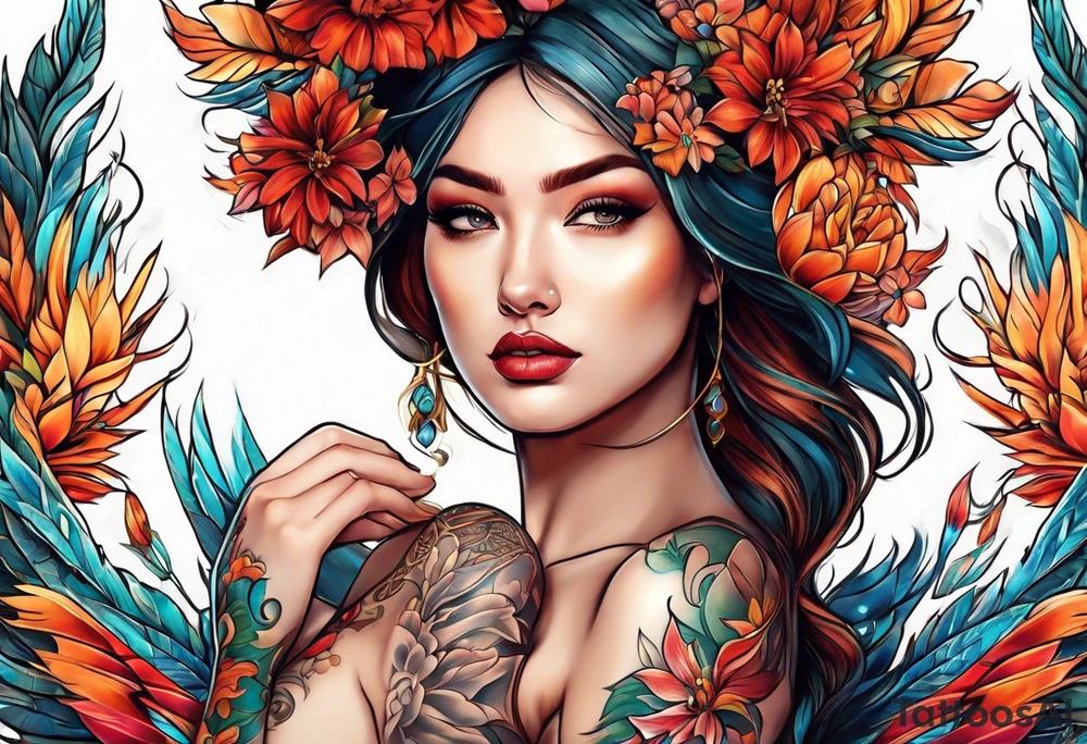 femme nu avec un tatou de phoenix tattoo idea