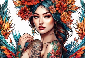 femme nu avec un tatou de phoenix tattoo idea