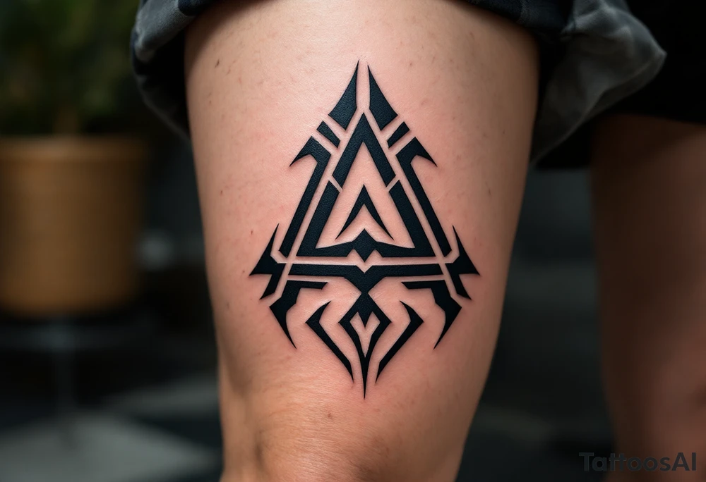 A tribal-style "A" in solid black with bold, sharp-edged lines. tattoo idea