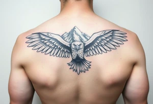 majestic eagle spreading wings against mountain peaks tattoo idea