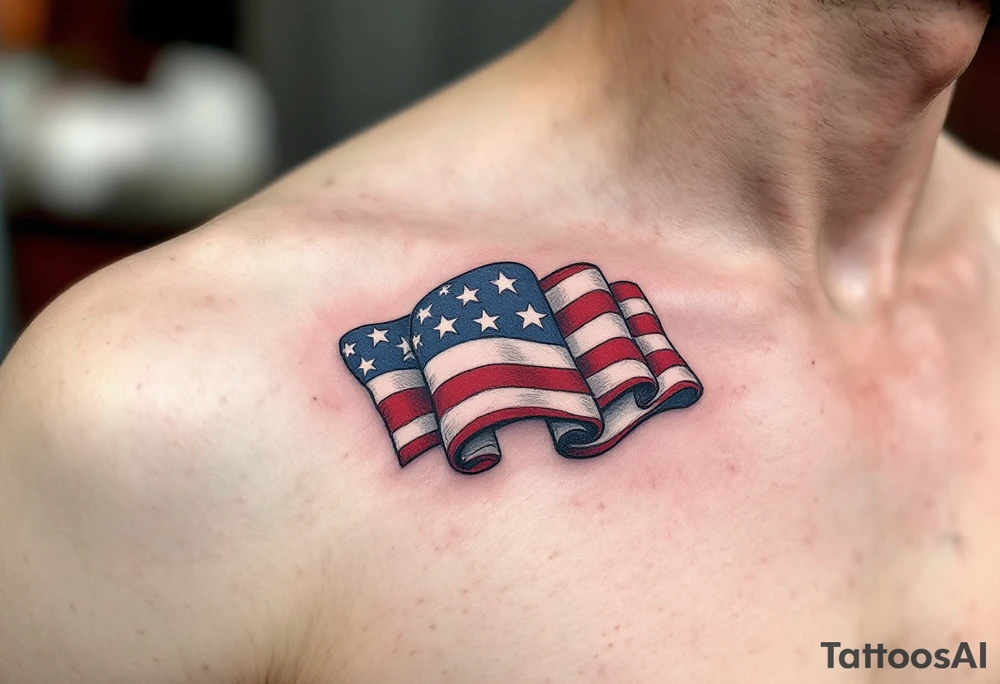 Folded Flag Tribute – A stylized folded American (or national) flag in soft navy, red, and white. Emblem of remembrance, patriotism, and quiet respect. tattoo idea