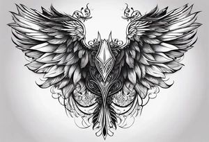 Realistic wings with an upside down cross between the wings tattoo idea
