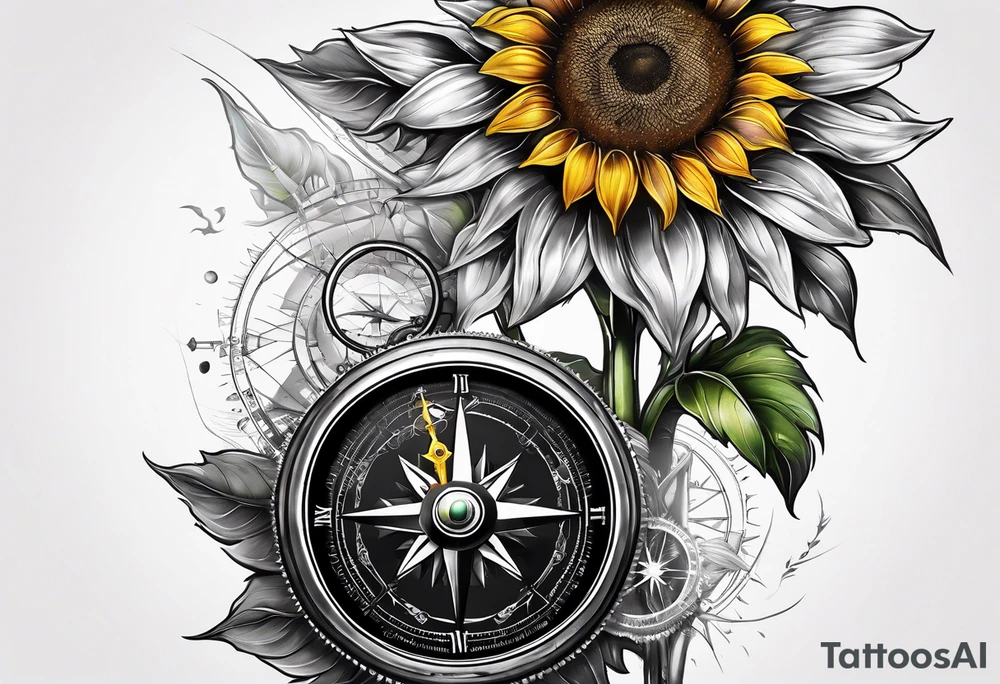 Sunflower next to a compass tattoo idea