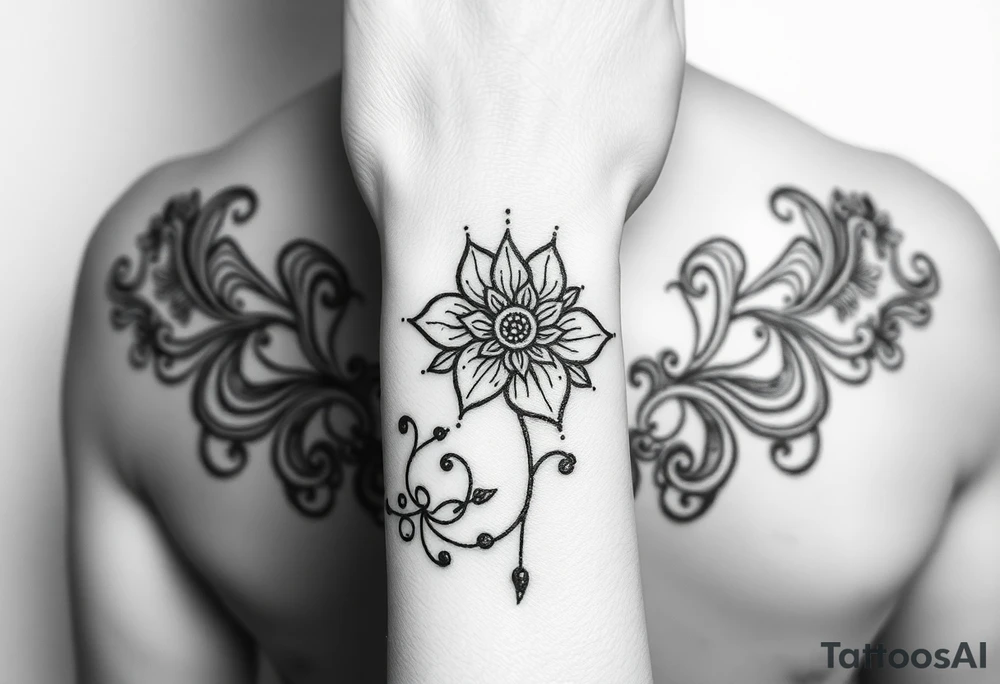 Henna tattoo on wrist with sparkle flower tattoo idea