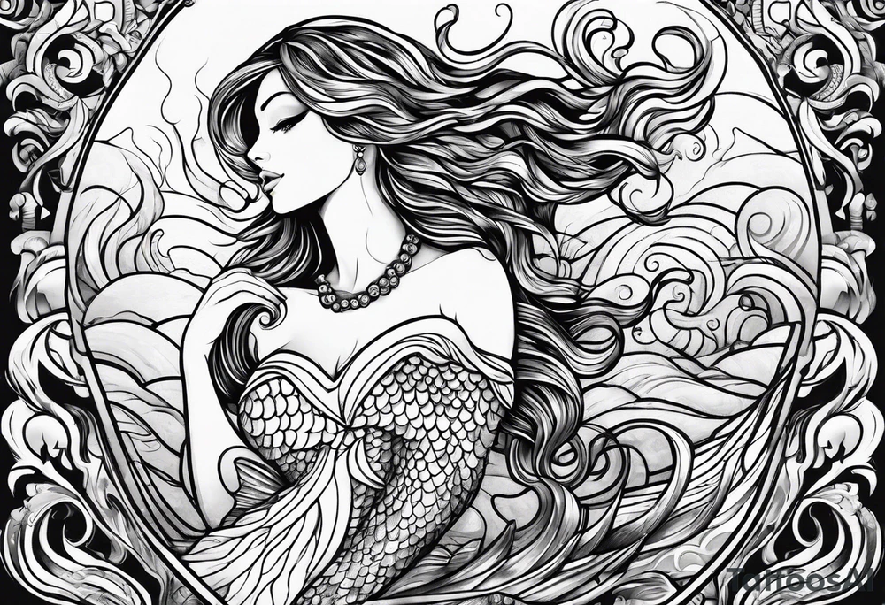 mermaid full body, waves, dark work tattoo idea