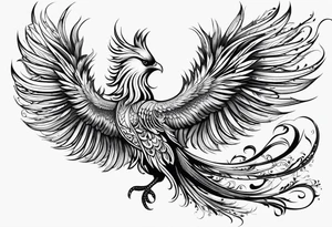 russian firebird phoenix in-flight with very long fancy tail with Yarilo symbol tattoo idea
