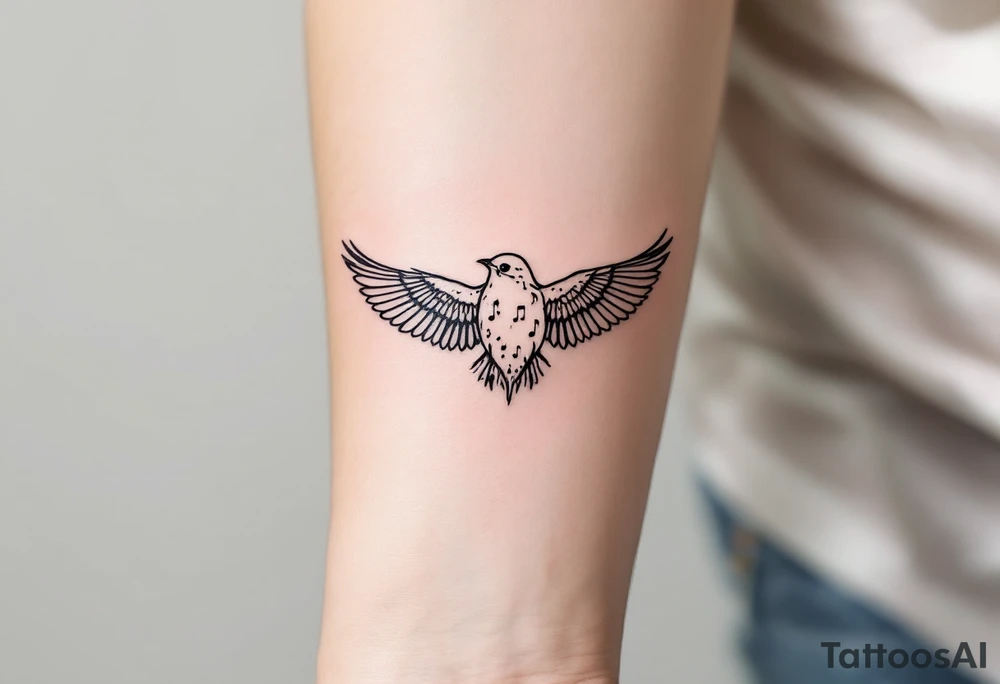 bird with music symbol tattoo idea