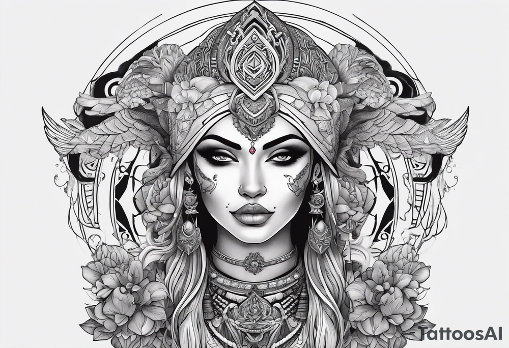 kali ma, alien goddess, valkrye, aries, pirate, divine feminine, zenza resonance, pachamama, lotus azul, blank panther, eagle, skull, 5D, nueva gaya, dna 12 tattoo idea