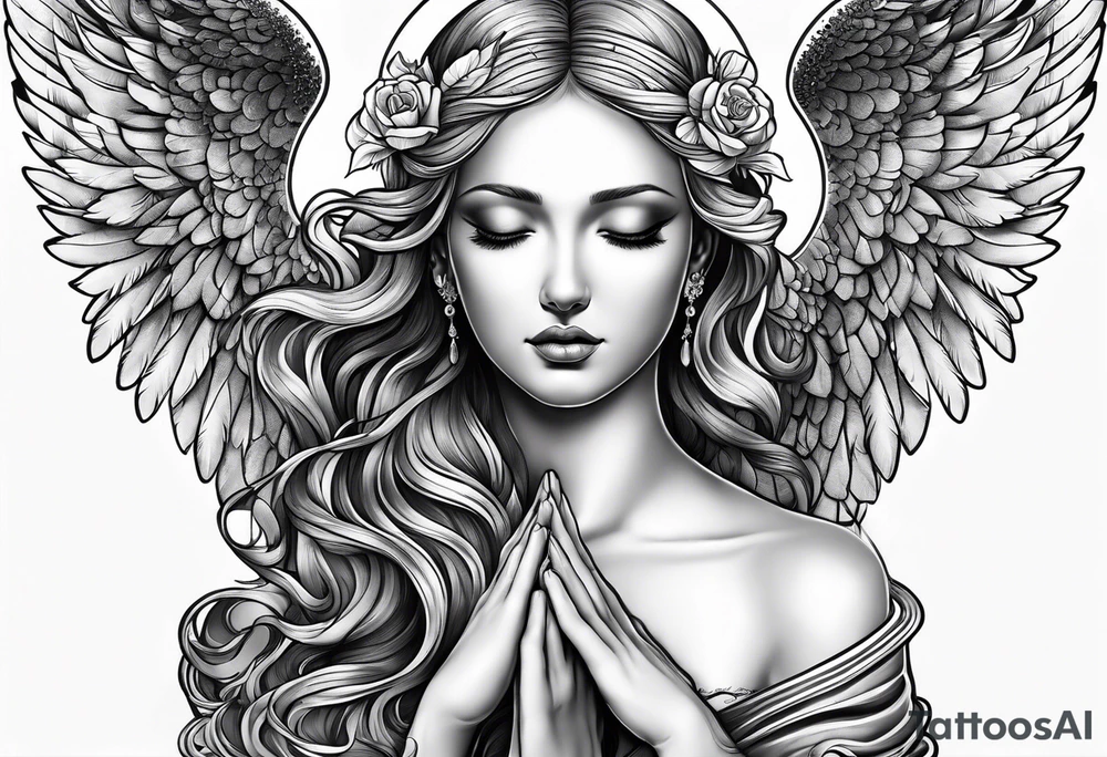 Angel with prayer hands tattoo idea