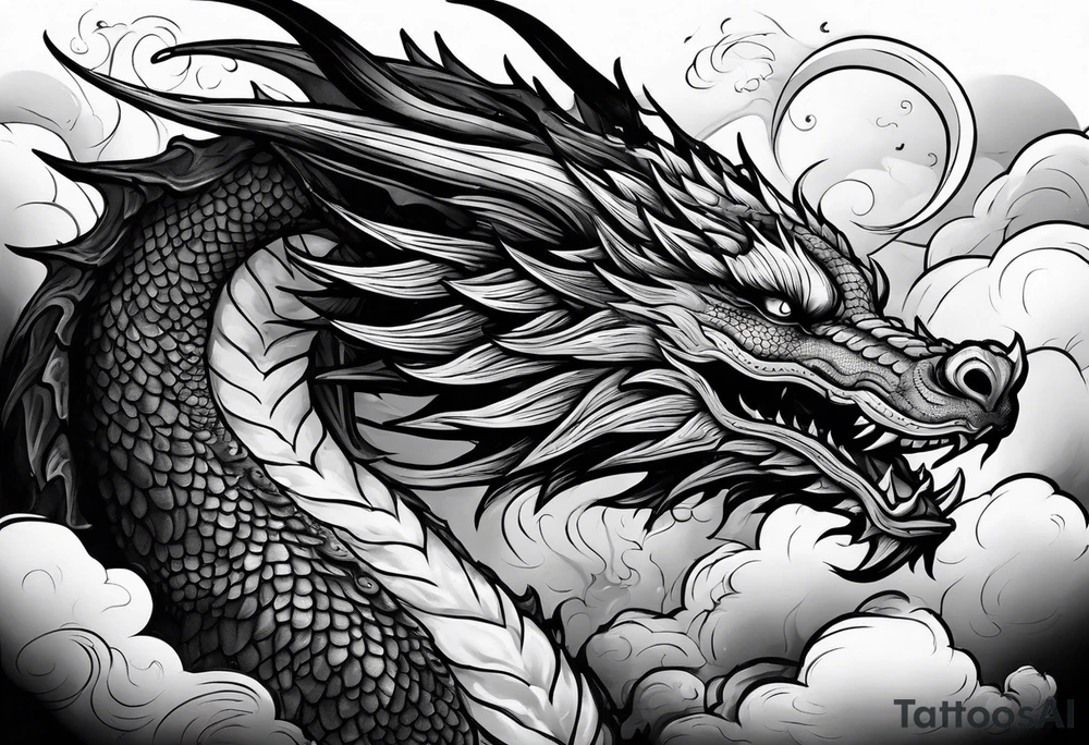 Ancient Dragon groing through Clouds tattoo idea