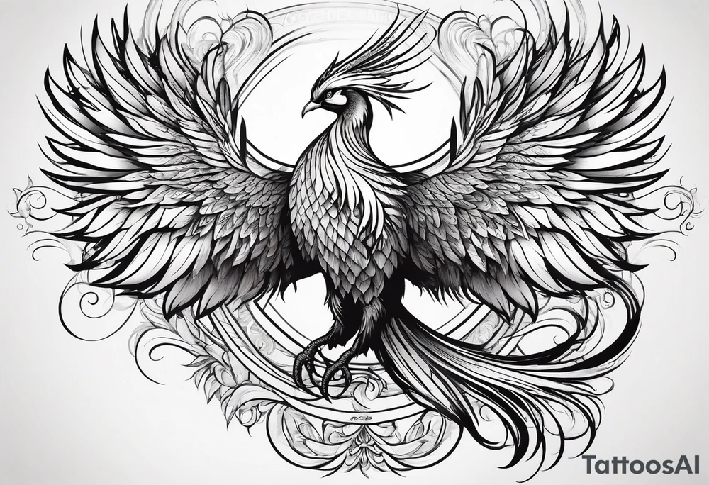 graceful phoenix with extra long tail feathers and a long neck tattoo idea