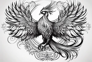 graceful phoenix with extra long tail feathers and a long neck tattoo idea