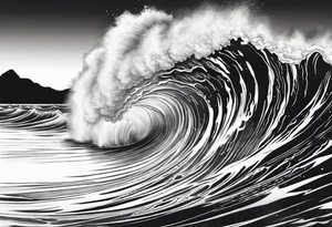 TIDAL WAVE ENGULFING A MOUNTAIN tattoo idea