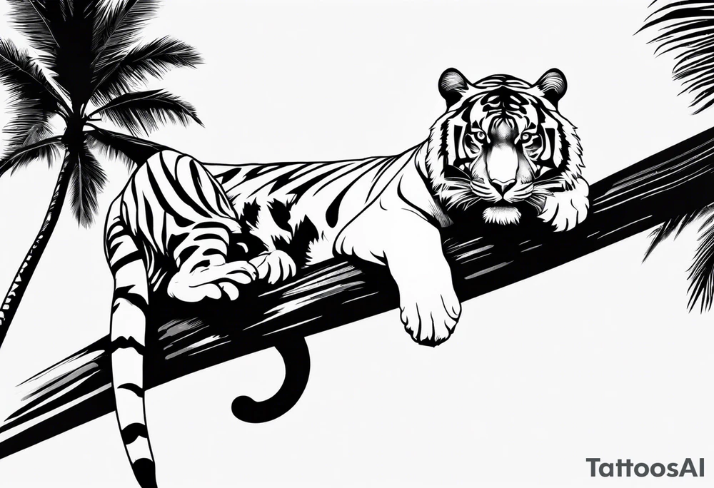 tiger laying on palm tree tattoo idea