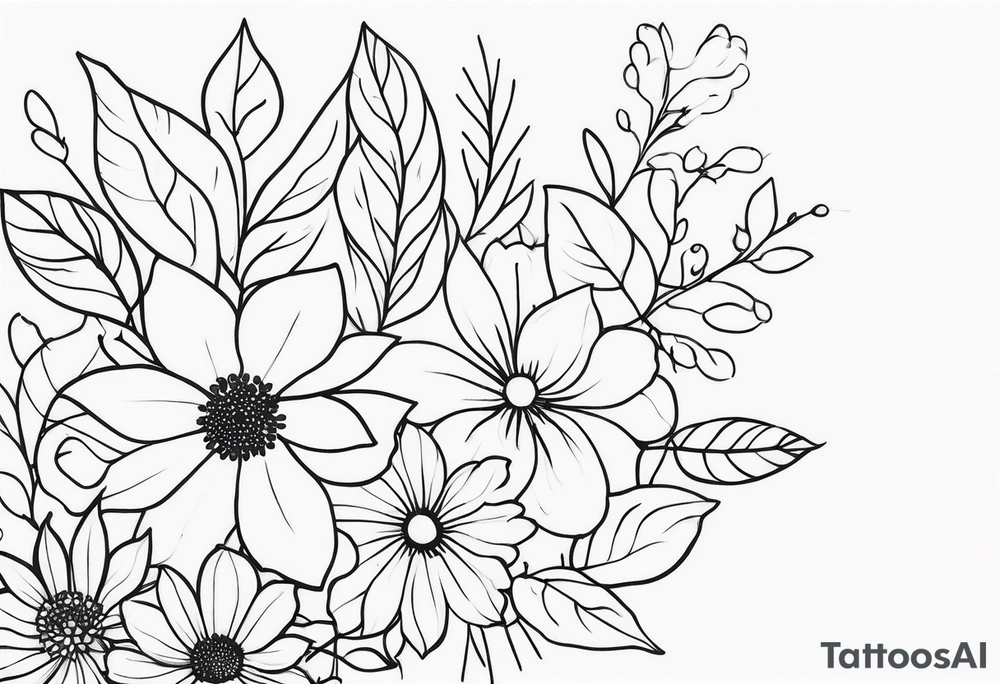 long line of flowers and leaves tattoo idea
