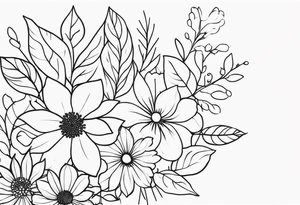 long line of flowers and leaves tattoo idea