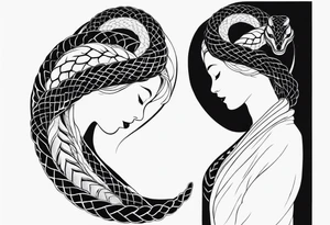 Double head snake tattoo for placement along the spine in japanese style to symbolise a journey of healing and transformation with reference to being a twin tattoo idea