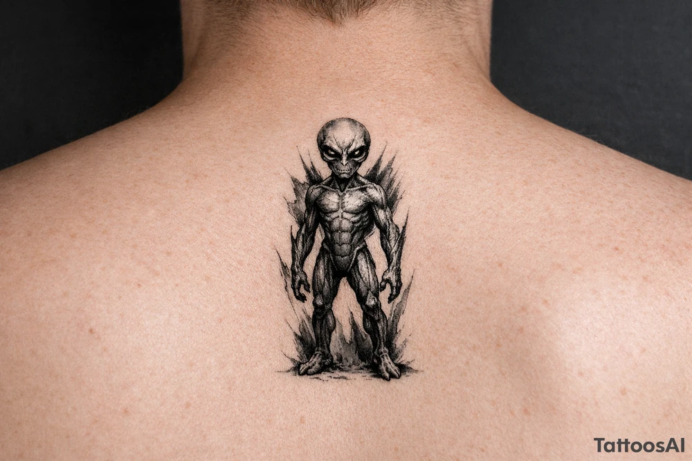 alien standing up tattoo idea