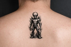 alien standing up tattoo idea