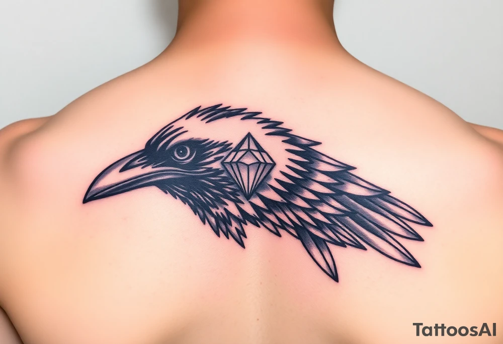Raven bird that has a diamond as an eye tattoo idea