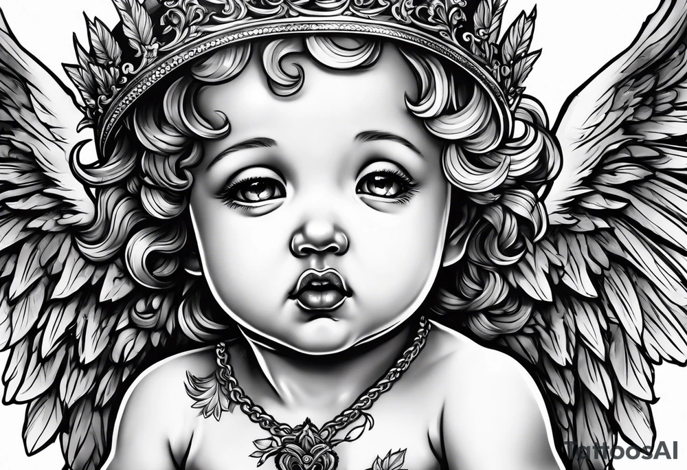Crying cherub angel with tattoos tattoo idea