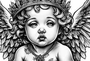 Crying cherub angel with tattoos tattoo idea