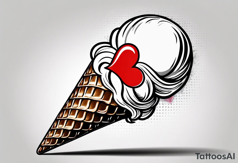 ice cream cone with one round scoop of ice cream and a red heart tattoo idea