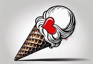 ice cream cone with one round scoop of ice cream and a red heart tattoo idea