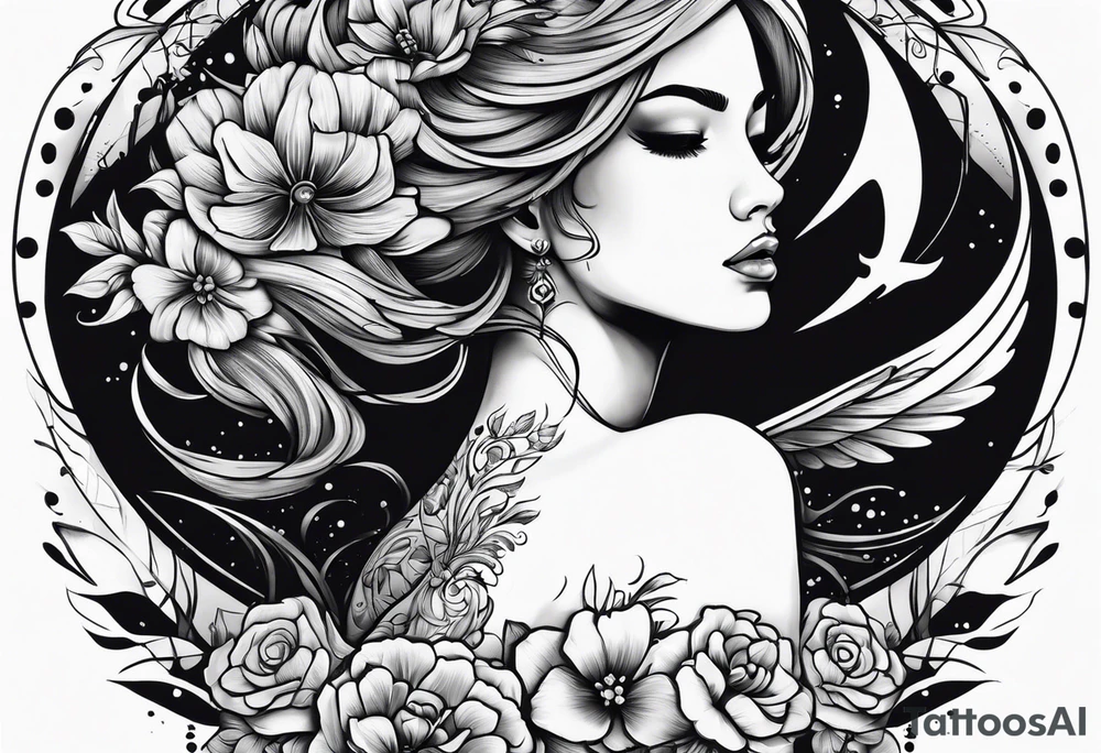 girl on her back floating in water tattoo idea