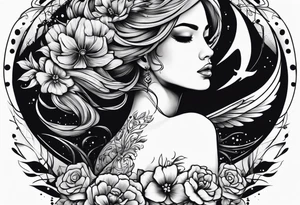 girl on her back floating in water tattoo idea